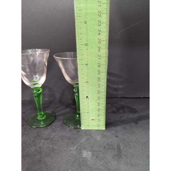 Tiffin Green Stem Cordials Festoon Optic Wine Uranium Vintage Stemware, Set of 2 - Picture 10 of 13